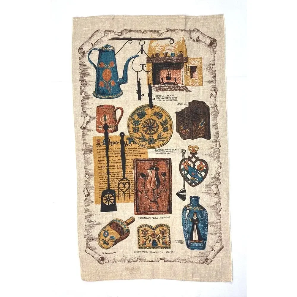 Vintage Parisian Prints Linen Tea Towels Coffee Tea Screen Printed Set of Two